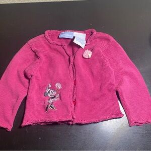 Vintage Walt Disney Fuchsia Knit Sweater Minnie Mouse with Rose 12M kids